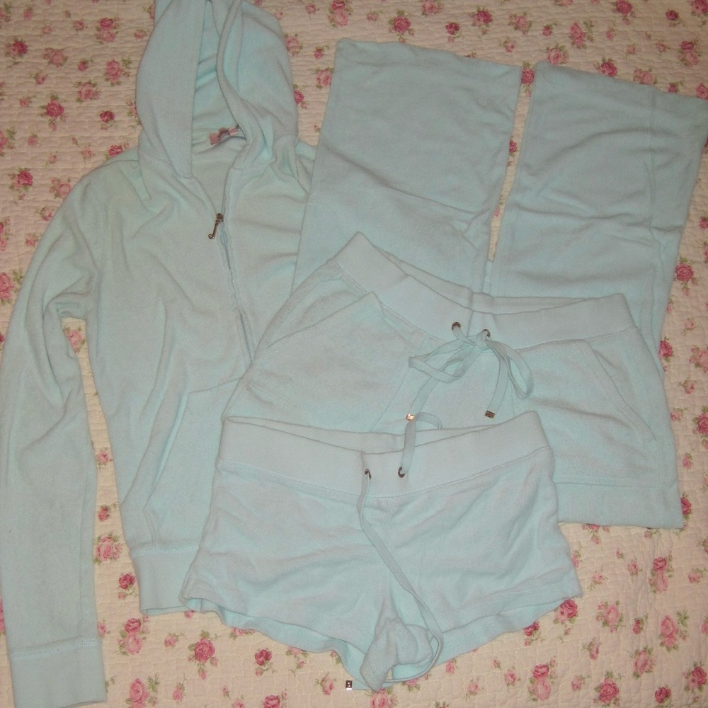 Juicy Couture 3pc tracksuit set. Matching hoodie, track pants, and shorts.